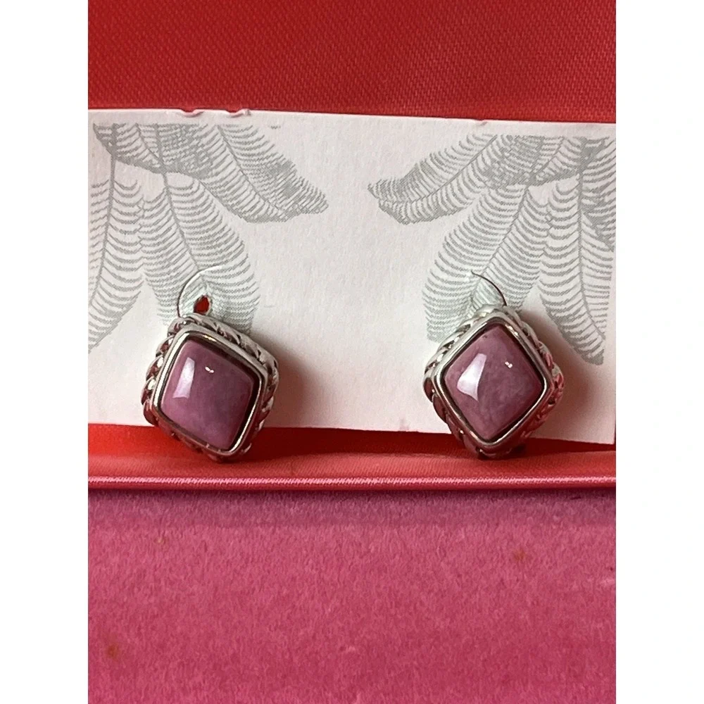 Sterling Silver 925 Pink Marble Stone Earrings